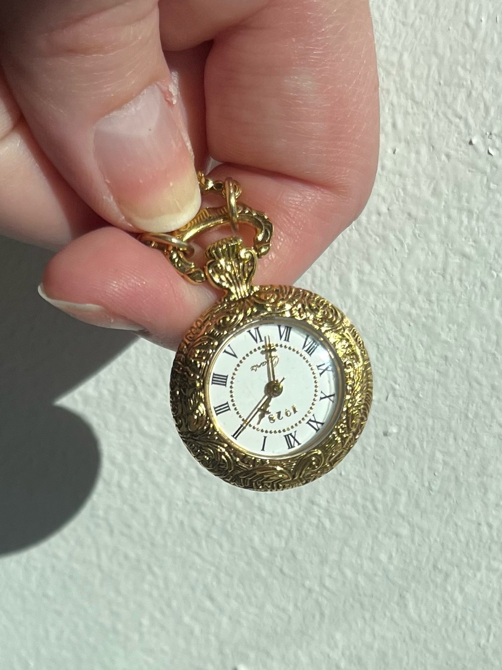 Vintage 1928 Gold Pocket Watch Necklace Pendant with Chain